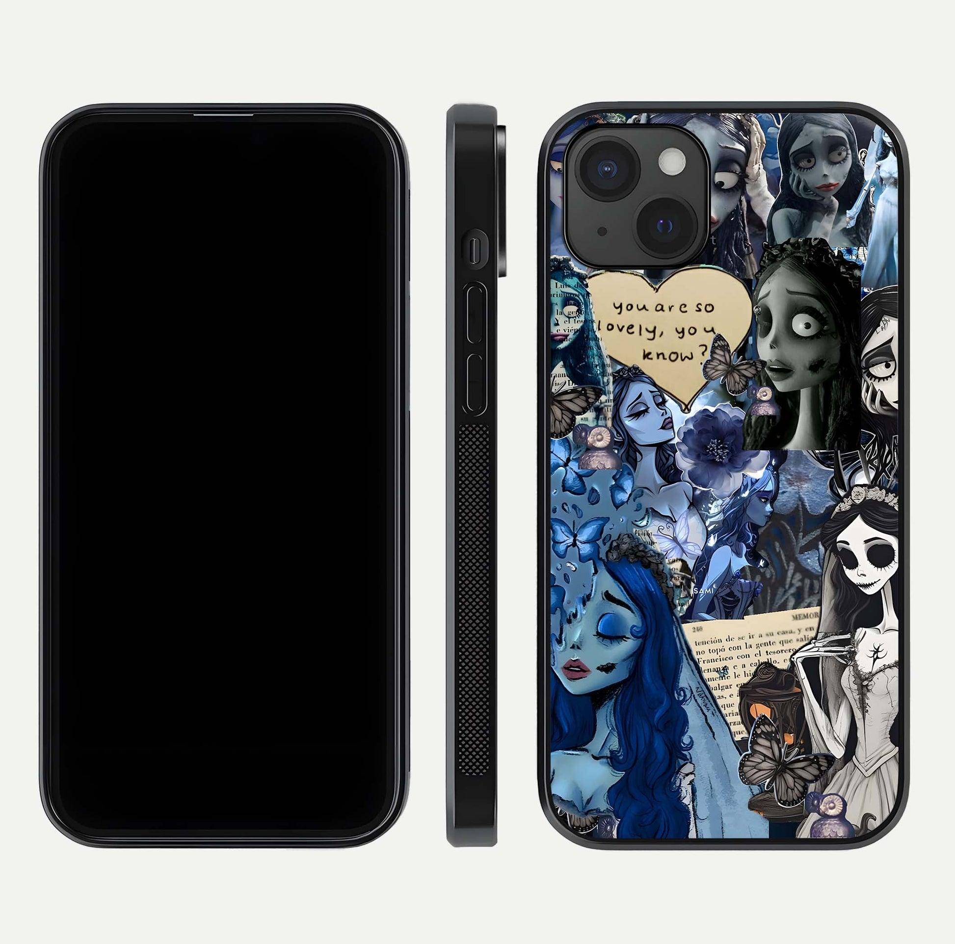 Corpse Bride Posters Glass Case for iPhone 15 Plus dual-view layout displaying cinematic tones and HD finish