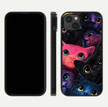 Cosmic Cats Dreams Glass Case for iPhone 15 Plus dual-view layout displaying HD print and glossy shine
