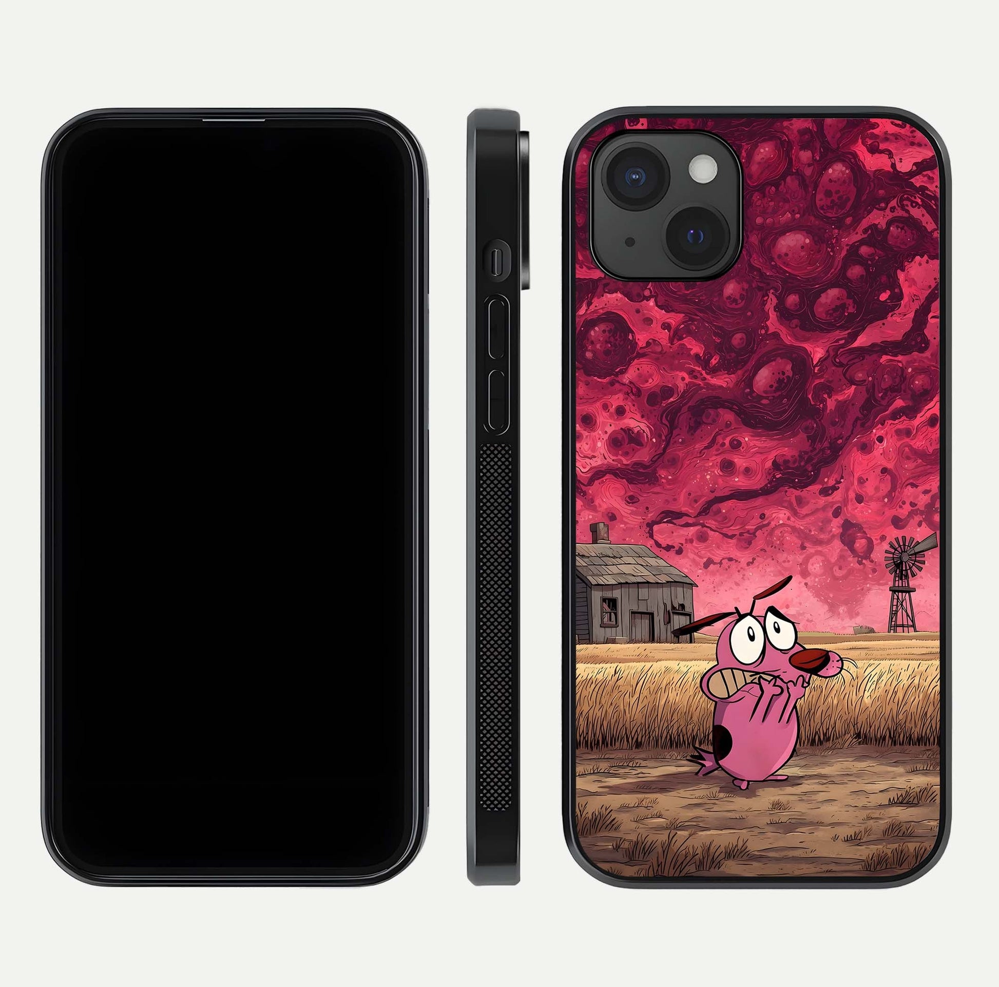 Courage Under Sky Glass Case for iPhone 15 Plus dual-view layout displaying text alignment and glass finish