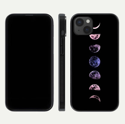 Crimson All Planets Glass Case for iPhone 15 Plus dual-view layout displaying crimson tones and curved edges