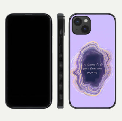 Damned People Quote Glass Case for iPhone 15 Plus dual-view layout displaying modern print and glass clarity