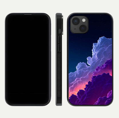 Dreamy Cloud Skies Glass Case for iPhone 15 Plus dual-view layout displaying calm sky art and smooth curve