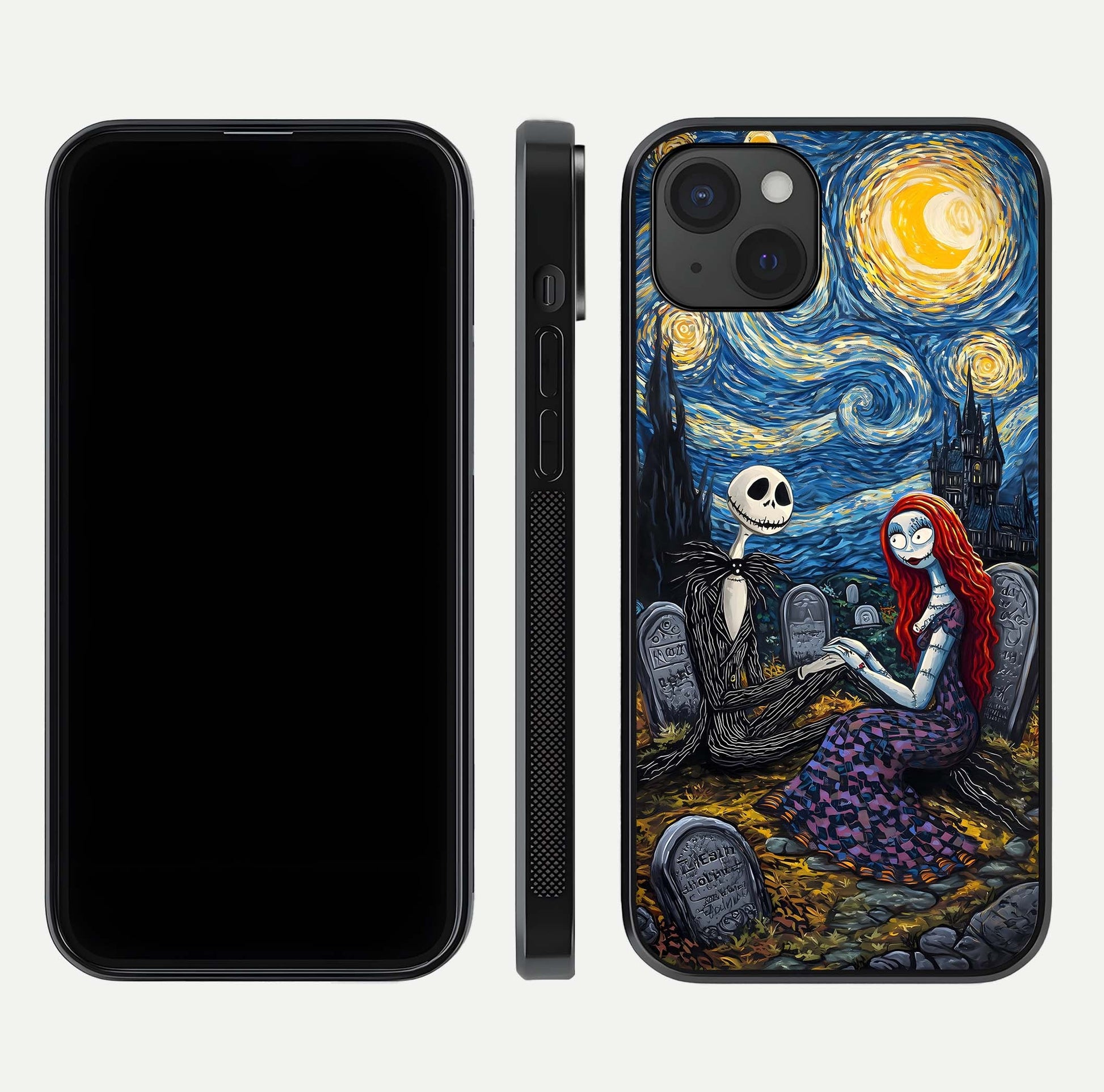 Eternal Night Love Glass Case for iPhone 15 Plus dual-view layout displaying HD art and curved polish