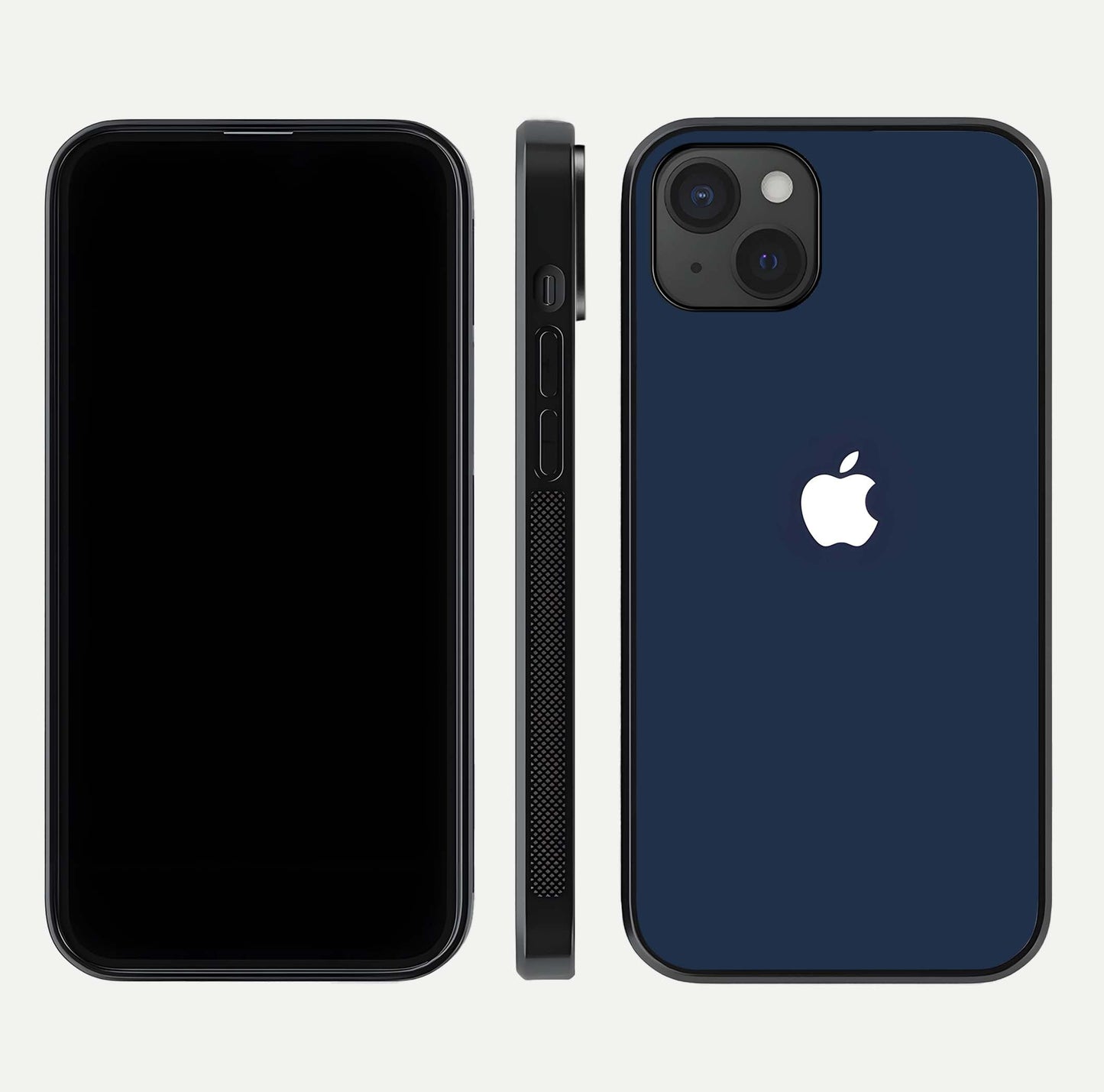 Minimal Apple Night Glass Case for iPhone 15 Plus front & back layout highlighting simplicity and edge curve