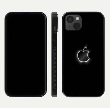 Neon Apple Glow Glass Case for iPhone 15 Plus front & back layout showing bright tones and edge curve