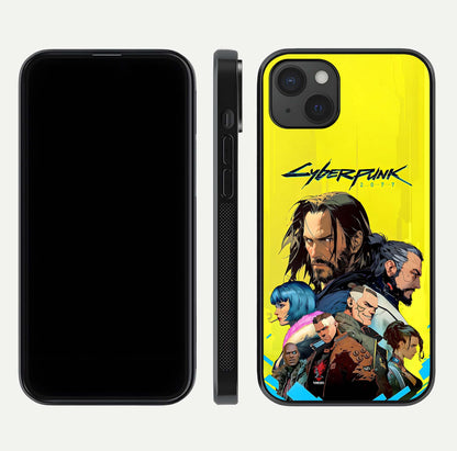 Neon Rebel Genesis Glass Case for iPhone 15 Plus front & back layout highlighting futuristic theme and curves