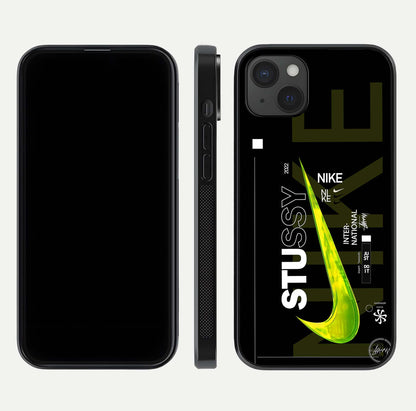Neon Street Edition Glass Case for iPhone 15 Plus front & back layout highlighting street art vibe and edges