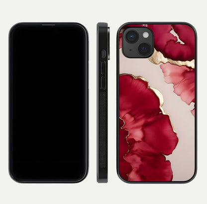 Pink & White Marble Glass Case for iPhone 15 Plus front & back layout showing luxury marble pattern and edges