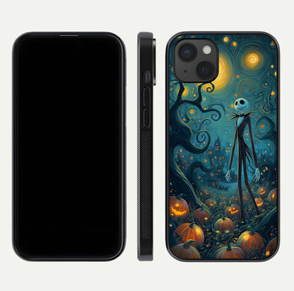 Pumpkin Moonlight Tale Glass Case for iPhone 15 Plus front & back layout showing festive orange tone and edges