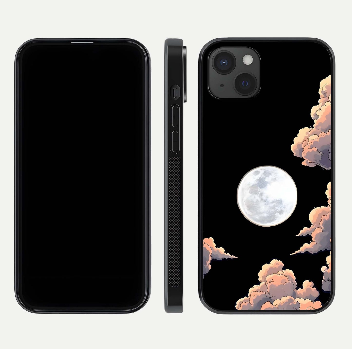 Shade Cloud Moon Glass Case for iPhone 15 Plus front & back layout showing soft gradient tones and edges