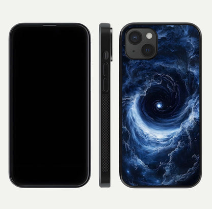 Stunning Galaxy Glass Case for iPhone 15 Plus front & back layout showing deep cosmic hues and clean edges