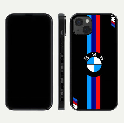 Turbo BMW Beast Glass Case for iPhone 15 Plus front & back layout showing bold design and smooth finish