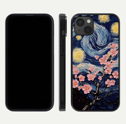 Van Gogh Scenery Glass Case for iPhone 15 Plus front & back layout showing vibrant tones and detailed design