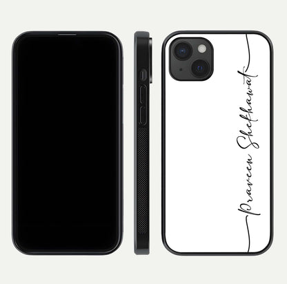White Tune Custom Name Glass Case for iPhone 15 Plus front & back layout showing clean design and text placement