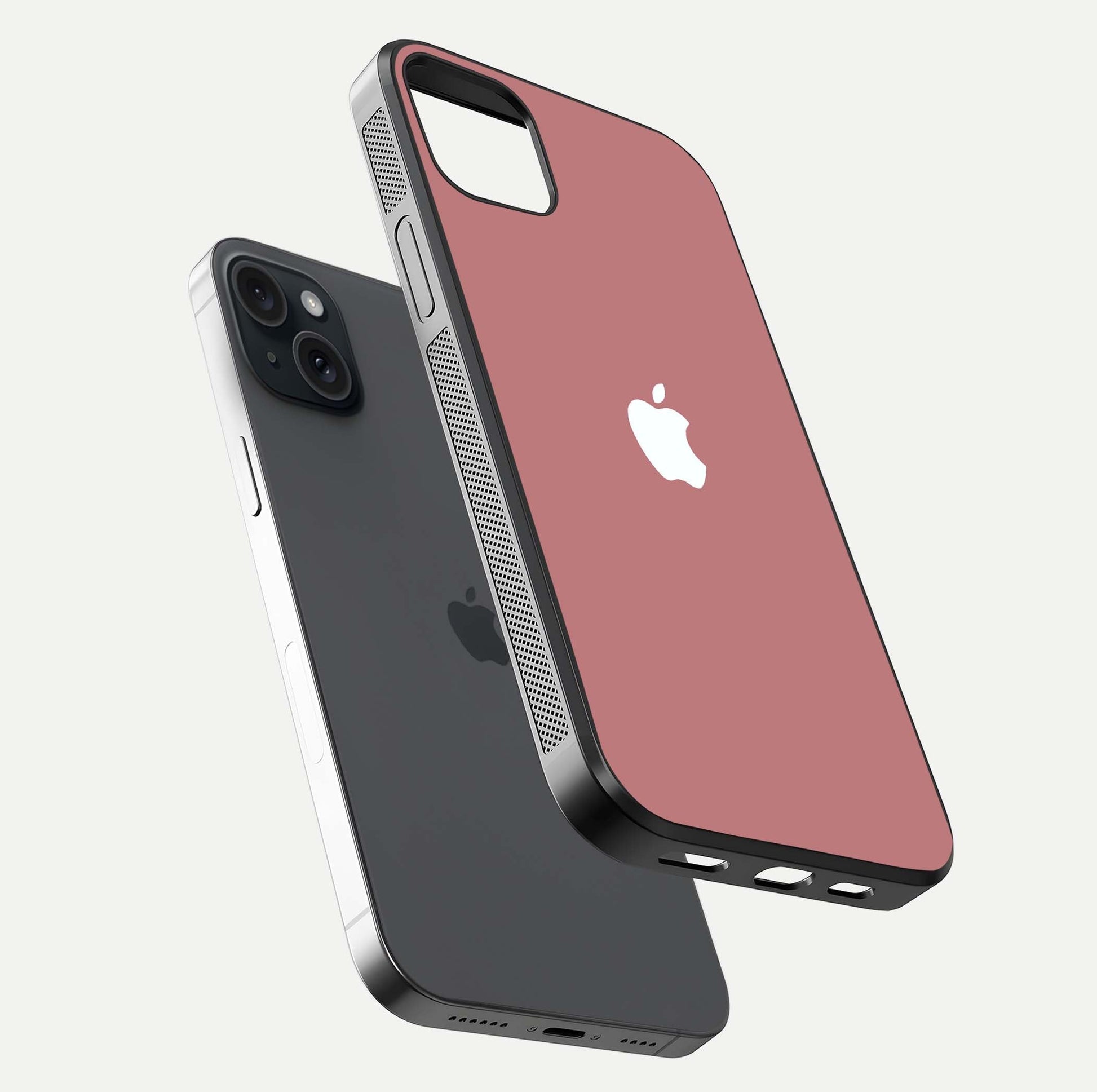 Apple Harmony Glass Case for iPhone 15 Plus floating dual view capturing reflective texture and premium protection