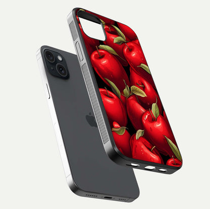 Apple Pattern Glass Case for iPhone 15 Plus floating mockup with smooth edge detailing and pattern clarity