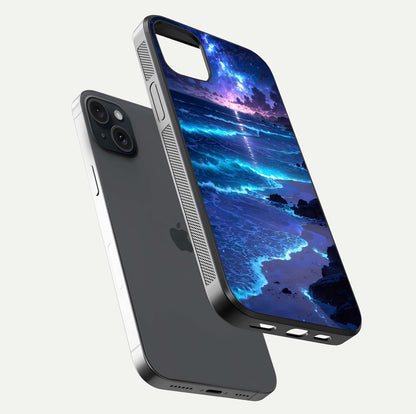 Classic Damn Look Glass Case for iPhone 15 Plus floating mockup emphasizing HD gloss and stylish edges