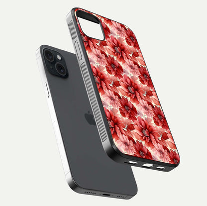 Crimson Love Petals Glass Case for iPhone 15 Plus floating mockup showing HD gloss and vivid detail