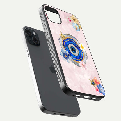 Divine Aura Bloom Glass Case for iPhone 15 Plus floating mockup showing gloss texture and elegant design
