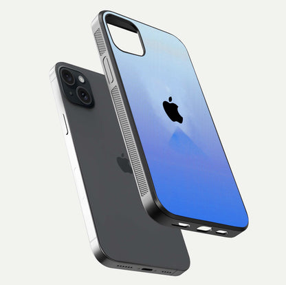 Gradient Apple Vibe Glass Case for iPhone 15 Plus floating dual-view mockup showing gloss polish and gradient blend