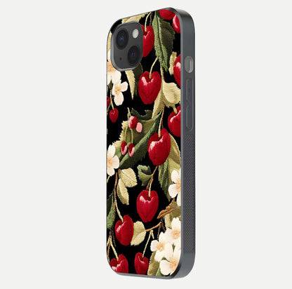 Bloom Thread Art Glass Case for iPhone 15 Plus side-angle image showing texture depth and gloss reflection