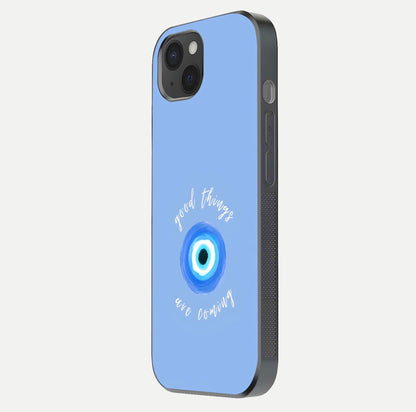 Bright Future Ahead Glass Case for iPhone 15 Plus side-angle image displaying edge smoothness and reflective surface