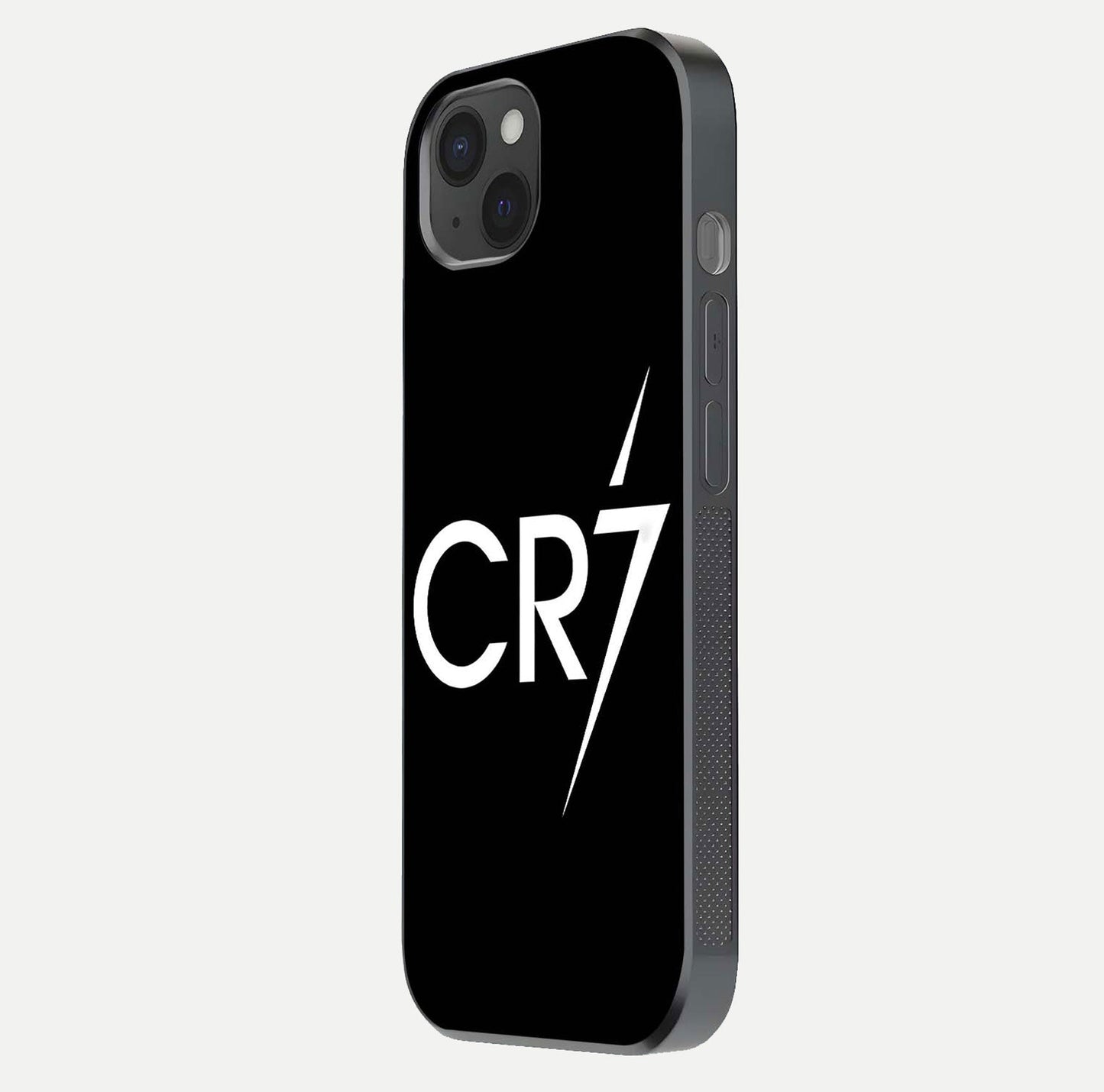 CR7 Elite Strike Glass Case for iPhone 15 Plus side-angle image showing polished edges and vibrant design