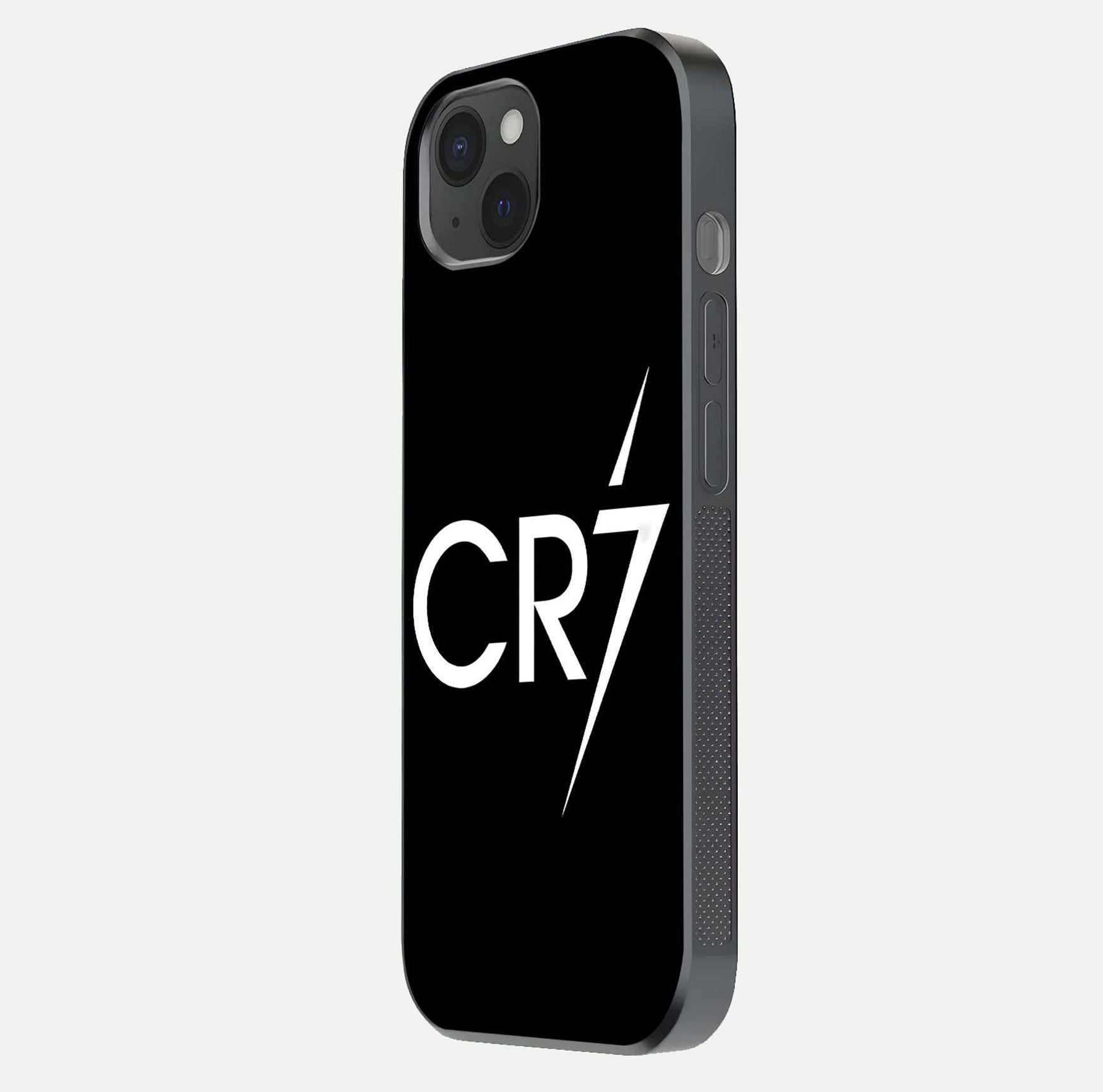 CR7 Elite Strike Glass Case for iPhone 15 Plus side-angle image showing polished edges and vibrant design