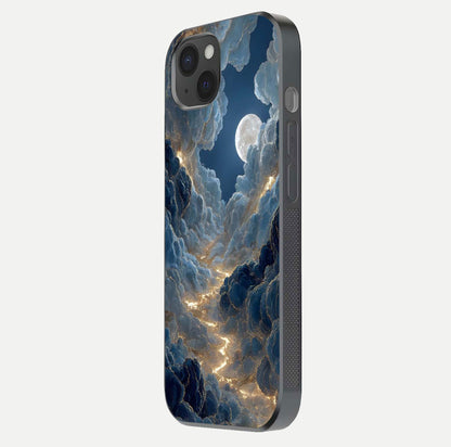 Celestial Cloud Road Glass Case for iPhone 15 Plus side-angle image showing soft pastel tones and edge clarity