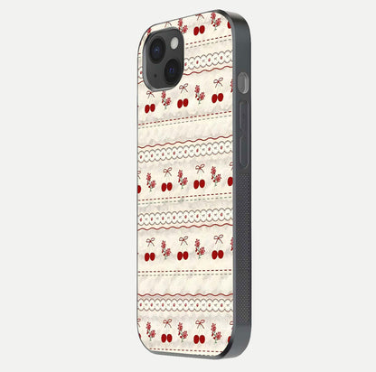 Cherry Bloom Charm Glass Case for iPhone 15 Plus side-angle photo showing flower detail and edge light