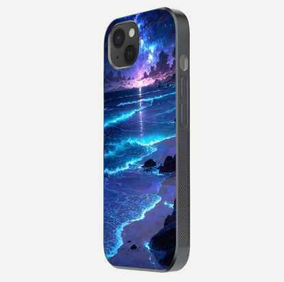 Classic Damn Look Glass Case for iPhone 15 Plus side-angle photo showing shine texture and curve reflection