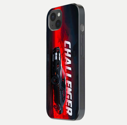 Crimson Challenger Fury Glass Case for iPhone 15 Plus side-angle image showing curve reflection and red finish