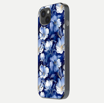 Cute Floral Patterns Glass Case for iPhone 15 Plus side-angle image showing polished surface and gloss tone