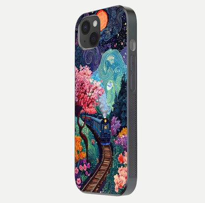 Digital Art Glass Case for iPhone 15 Plus side-angle photo showing shine depth and artistic clarity