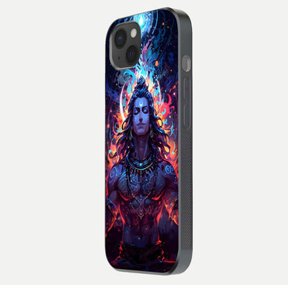 Divine Fire Shiv Glass Case for iPhone 15 Plus side-angle image showing reflection clarity and shine
