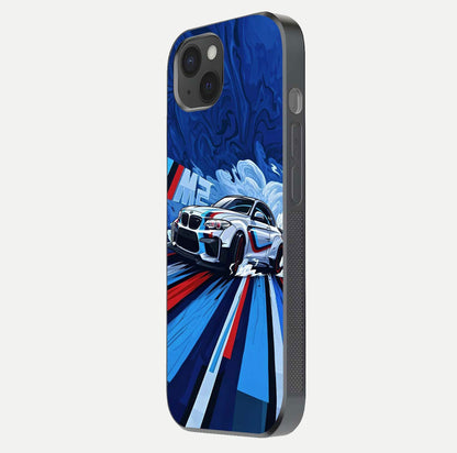 Drift Power Rush Glass Case for iPhone 15 Plus side-angle image capturing reflection glow and smooth curve