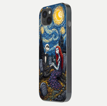 Eternal Night Love Glass Case for iPhone 15 Plus side-angle photo showing edge shine and soft reflection