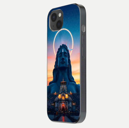 Eternal Shiva Aura Glass Case for iPhone 15 Plus side-angle image showing reflection clarity and rich tone