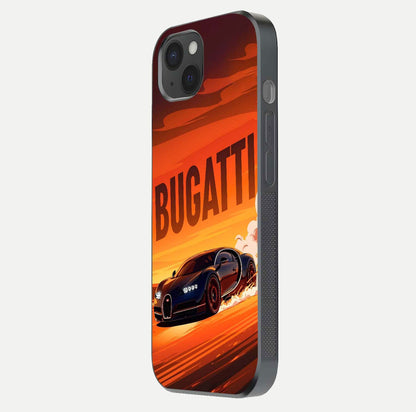 Inferno Bugatti Storm Glass Case for iPhone 15 Plus side-angle image showing reflection glow and vibrant red tones