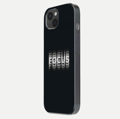 Mono Focus Vision Glass Case for iPhone 15 Plus side-angle image showing smooth reflection and minimal tones