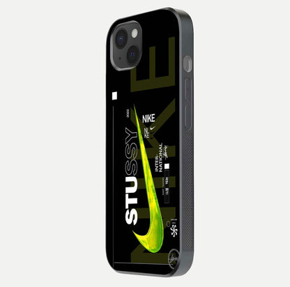 Neon Street Edition Glass Case for iPhone 15 Plus side-angle image showing reflection depth and modern tones