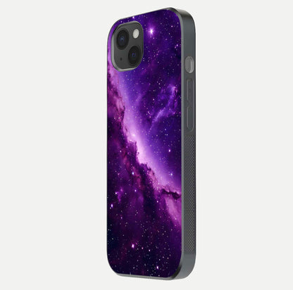Purple Shade Sky Glass Case for iPhone 15 Plus side-angle image showing shine and soft violet blend