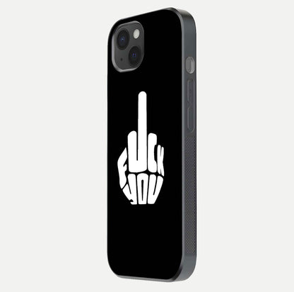 Rebel Mode On Glass Case for iPhone 15 Plus side-angle image showing reflection, edge detail, and text clarity