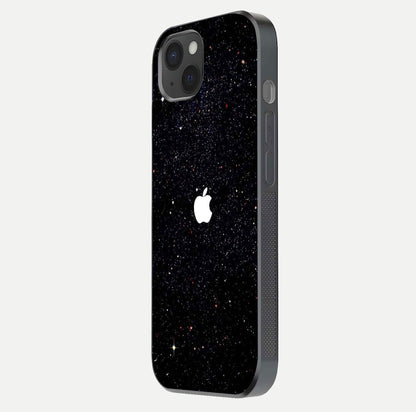 Starry Apple Galaxy Glass Case for iPhone 15 Plus side-angle image showing gloss and star pattern detail