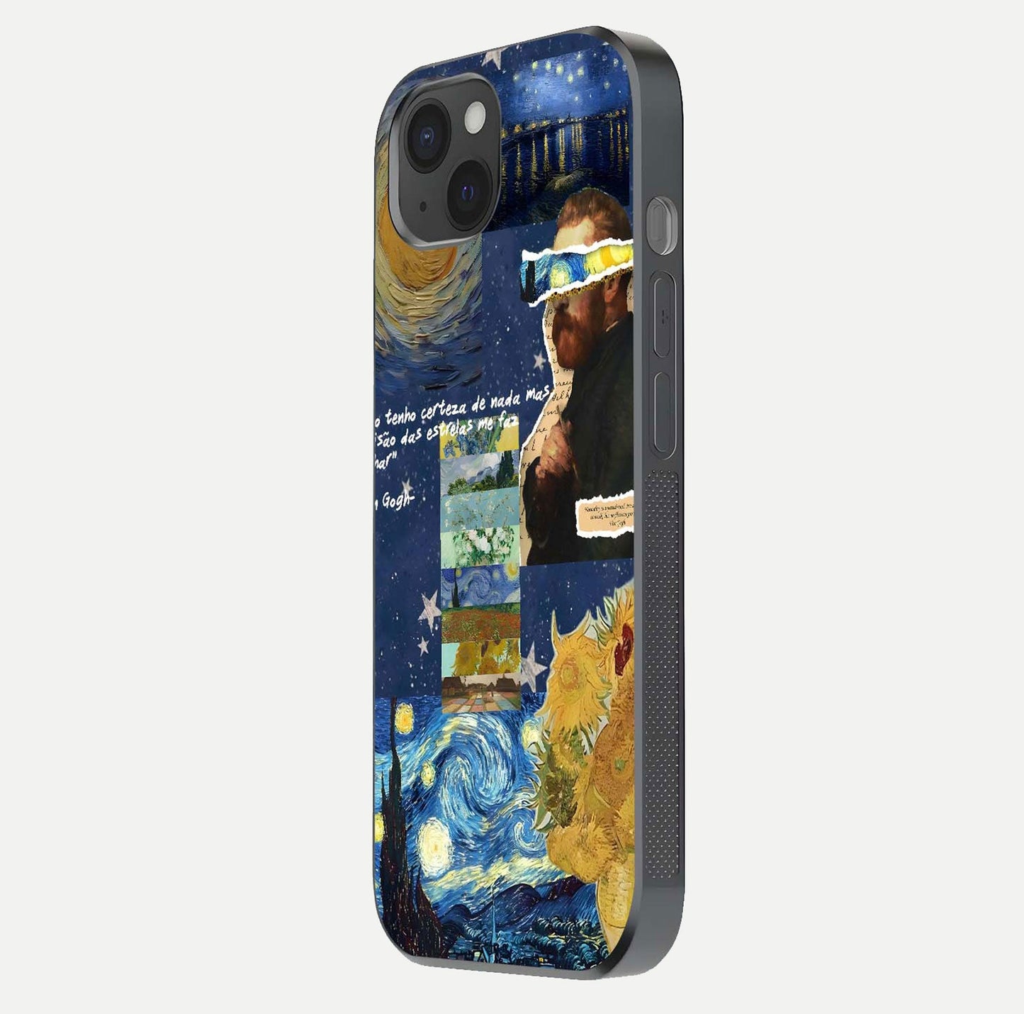 Starry Dream Vision Glass Case for iPhone 15 Plus side-angle image showing reflection and cosmic gradient tones