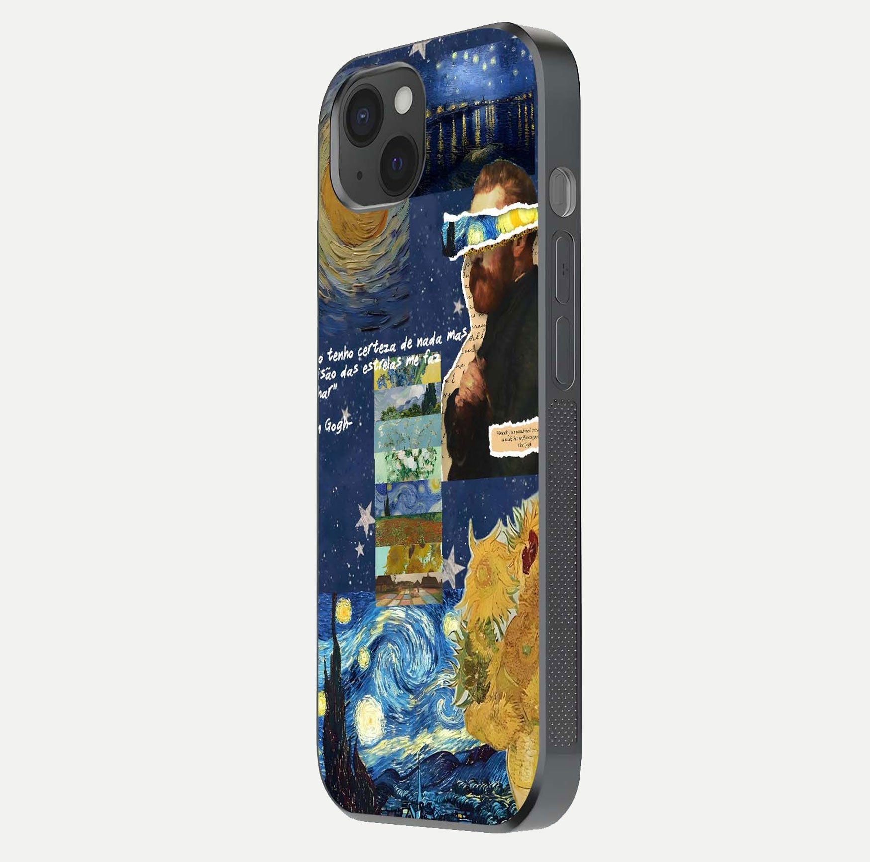 Starry Dream Vision Glass Case for iPhone 15 Plus side-angle image showing reflection and cosmic gradient tones