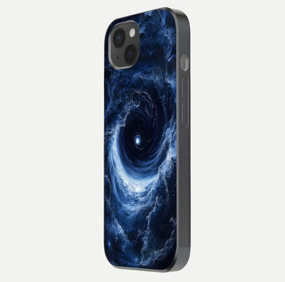 Stunning Galaxy Glass Case for iPhone 15 Plus side-angle image showing glossy reflection and space detailing
