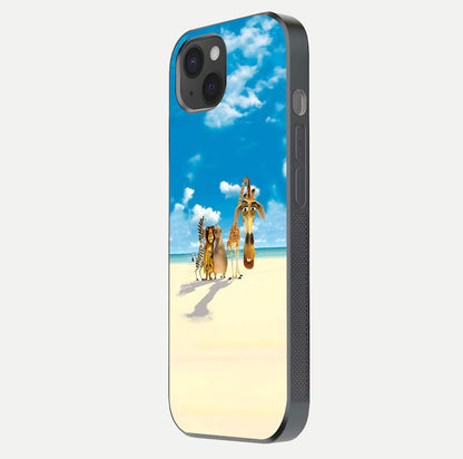 Tropical Fun Squad Glass Case for iPhone 15 Plus side-angle image showing shine, color depth, and surface gloss