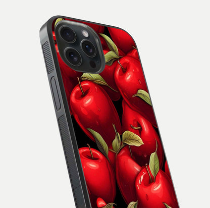 Apple Pattern Glass Case for iPhone 15 Pro close-up angle showing pattern texture and shine reflection