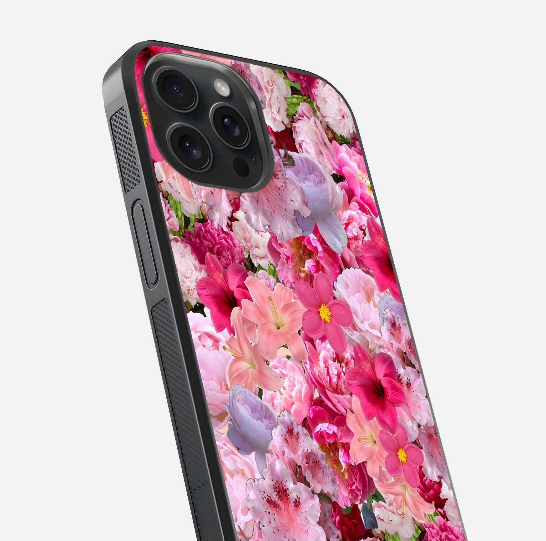 Bloom Crush Fantasy Glass Case for iPhone 15 Pro close-up image showing color gradient and petal detailing